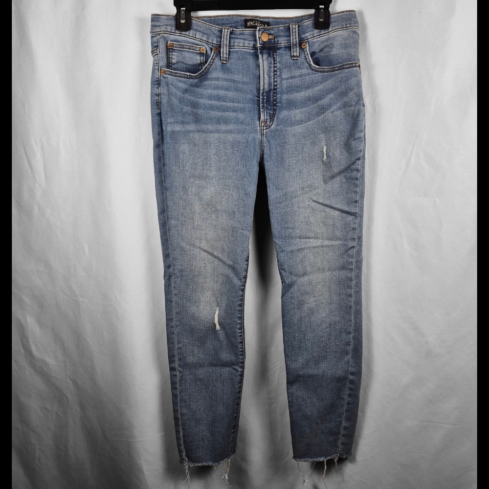 J.Crew Mercantile Skinny Jeans Womens 31 Light Wash Raw Hem Distressed Denim‎